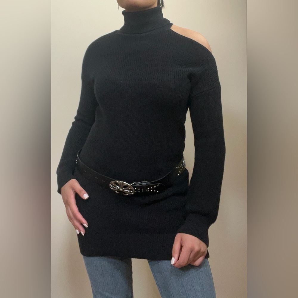 Cold shoulder sweater dress.